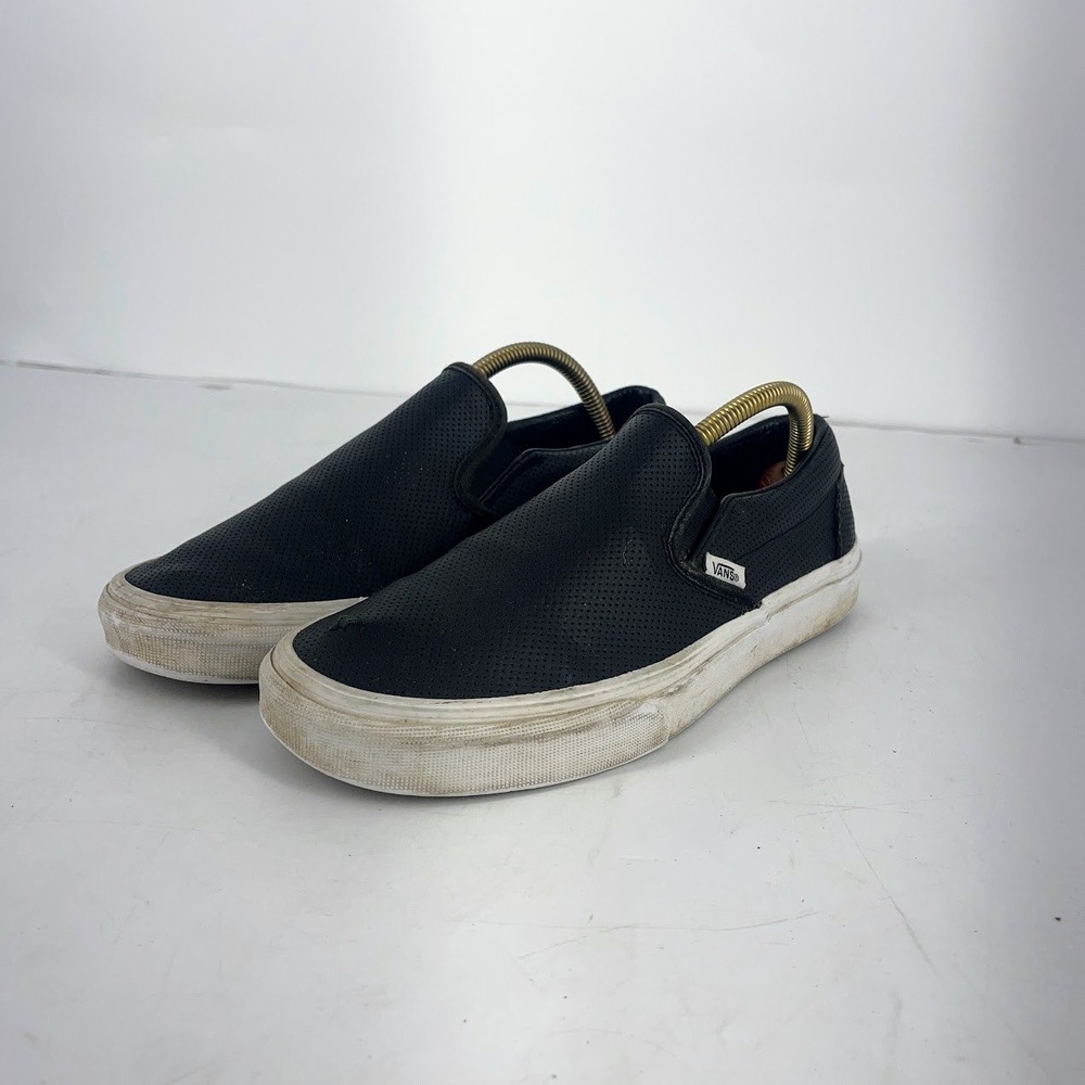 Vans Classic Slip-On Black Perforated Leather Sneakers Mens 8 Womens 9.5 721356